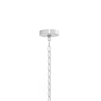 Mid-Century White Drum Shade Chandelier with Glass Accents