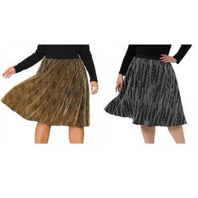 Agnes Orinda Women's Plus Size Metallic Party Disco Sparkle Faux Suede A-Line Skirts