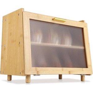 Bread Box, Double Layer Bamboo Bread Bin with Acrylic Door Panel, Countertop Bread Container, Black Bread Holder for Home Made Bread, Bagels - 1 of 4