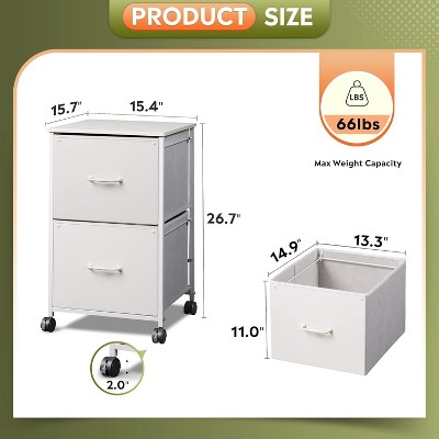 White Fabric 2-Drawer Mobile File Cabinet with Steel Frame