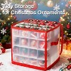 Christmas Ornament Storage Box, 2 Pcs Plastic Christmas Ball Organizers for 128 Holiday Ornaments with Lid, Dual Zippers & Side Handles - 4 of 4
