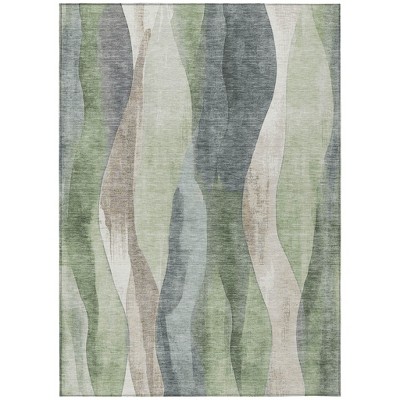 Fern Green And Gray Abstract Washable Indoor Outdoor Area Rug