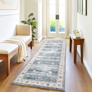 Washable Vintage Rug Non Slip Low Pile Rug Soft Throw Floor Cover Floral Foldable Indoor Carpet for Living Room Bedroom Playroom Nursery - 1 of 4