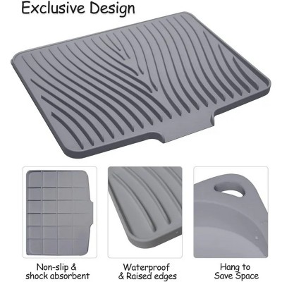 LunaLulinlk Silicone Dish Drying Mat for Kitchen Counter, Drying Mat with Drain Lid, Dish Drying Pad for Multiple Usage (16”X13”Grey )