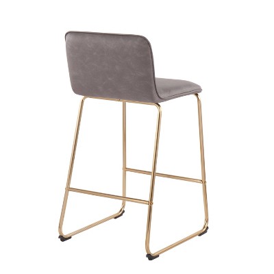 Gold Metal and Gray Faux Leather Counter Stools, Set of 2