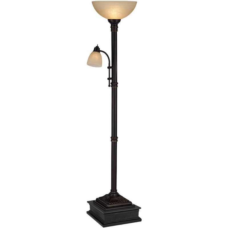 Regency Hill Garver Rustic Retro Torchiere Floor Lamp with Black Riser72 1/2" Tall Oil Rubbed Bronze Side Light Amber Glass for Living Room Reading, 5 of 7
