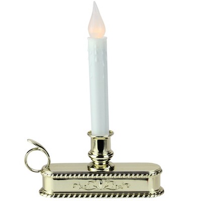 Northlight 8.75" Pre-Lit White and Gold LED C5 Flickering Christmas Candle Lamp with Handle Base