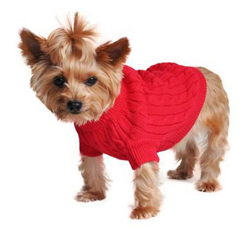 Cotton Cable Knit Dog Sweater - Red, 1 of 5