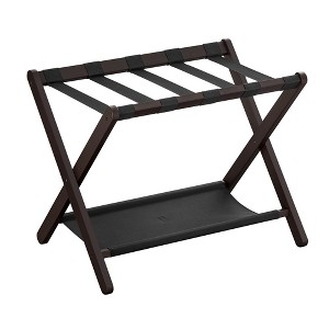 SONGMICS Bamboo Luggage Rack Foldable Suitcase Stand with Fabric Storage Shelf - 1 of 4