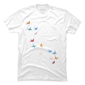 Men's Design By Humans Flying Paper Cranes Birds By Magnussons T-Shirt - 1 of 4
