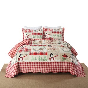Marcielo 3 Pcs Velvet Christmas Quilt Set Bedspread Set - 1 of 4