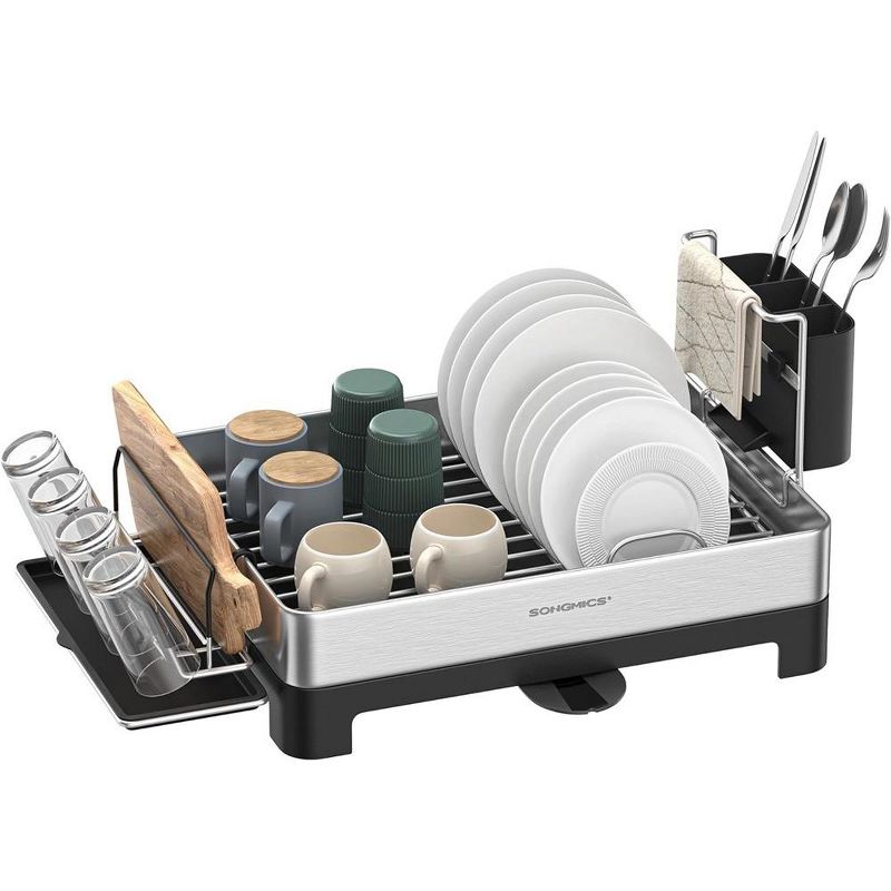 SONGMICS Dish Drying Rack, Stainless Steel Dish Rack with Rotatable Spout, Drainboard, Fingerprint-Resistant Dish Drainers for Kitchen Counter, 1 of 11