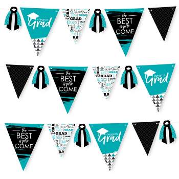 Big Dot of Happiness 30 Piece Teal Graduation Party Pennant Triangle Banner