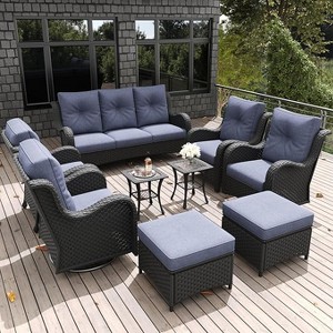 LayinSun Outdoor Patio Furniture Set, Black Rattan Wicker Sectional Swivel Rocker Chairs Sets with Ottomans, Swivel Glider Chair - 1 of 4