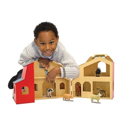 melissa & doug fold and go wooden barn with 7 animal play figures