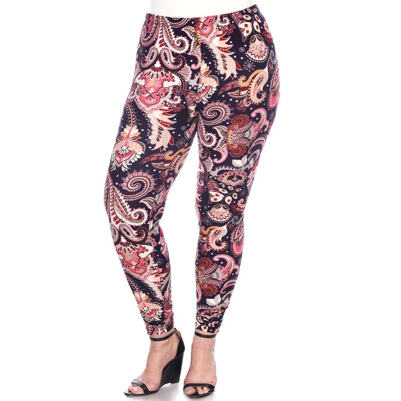 Women's Plus Size Printed Leggings - One Size Fits Most Plus - White Mark, 1 of 4