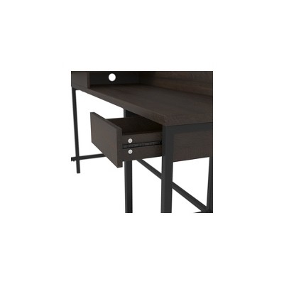 Warm Brown L-Shaped Wood Computer Desk with Hutch