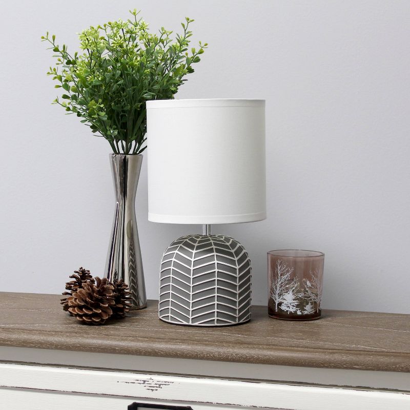 10.43" Petite Contemporary Webbed Waves Base Bedside Table Desk Lamp with White Fabric Drum Shade - Simple Designs, 4 of 10