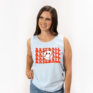 Simply Sage Market Women's Baseball Stacked Smiley Face Garment Dyed Heavy Weight Tank - 1 of 3
