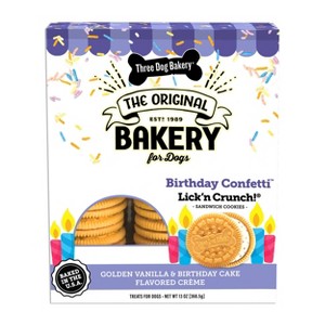 Three Dog Bakery Birthday Cake Lick 'n Crunch Vanilla Flavor Dog Treats - 13oz - 1 of 4