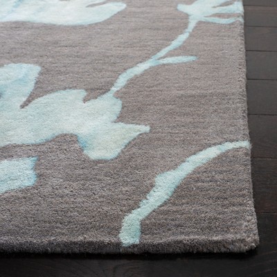 Hand-Tufted Grey Turquoise Floral Wool 5' x 8' Area Rug