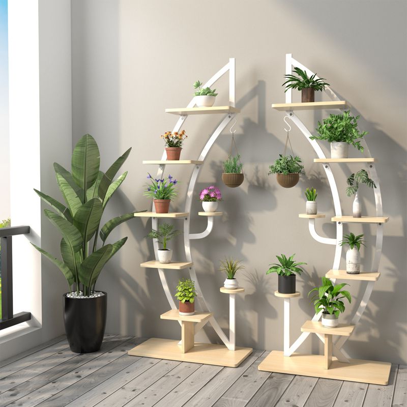 Tangkula 2PCS 6 Tier Curved Stand 9 Potted Metal Plant Stand Holder Display Shelf w/ Hook, 2 of 11