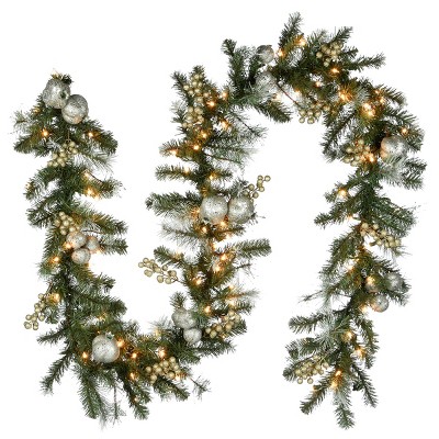 National Tree Company 9 ft. Glittery Pomegranate Pine Garland with Clear Lights