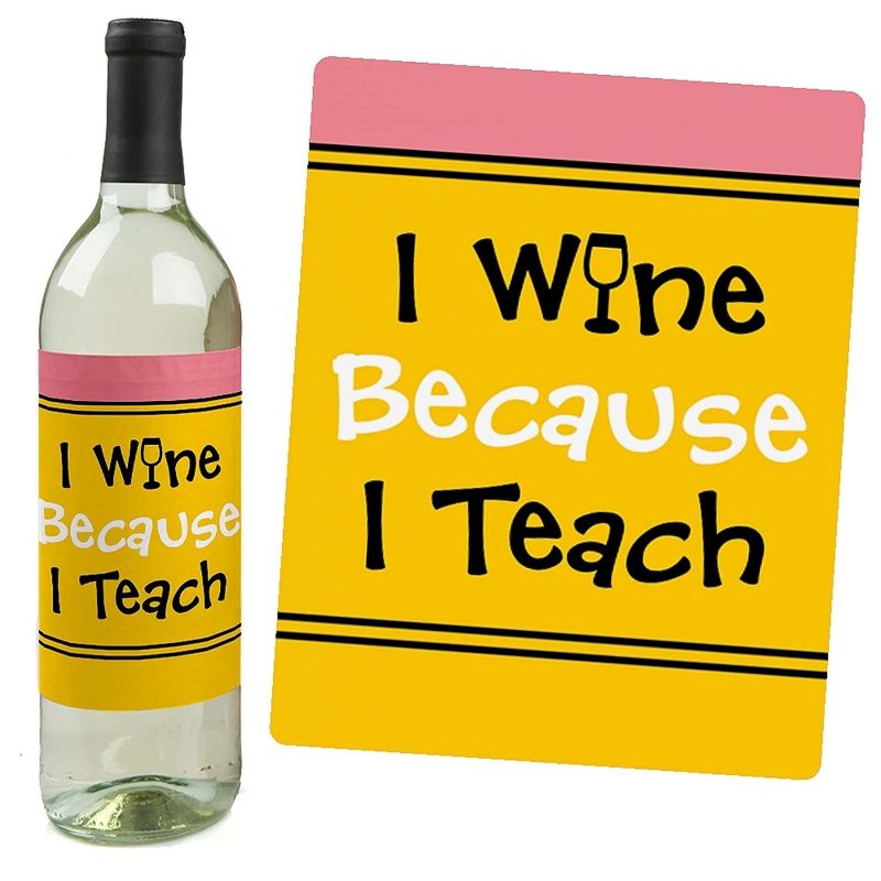 Big Dot of Happiness Best Teacher Gift - Teacher Appreciation First and Last Day of School or Christmas Gift - Wine Bottle Label Stickers - Set of 4, 2 of 9