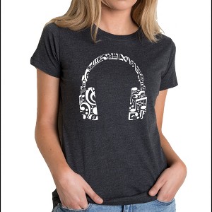 LA Pop Art Women's Premium Blend Word Art T-shirt - Music Note Headphones - 1 of 4