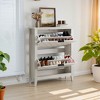 31.5-inch Vintage White Shoe Cabinet with Unique Geometric Brick Finish Shoe Organizer with 2 Reversible Drawers - 2 of 4