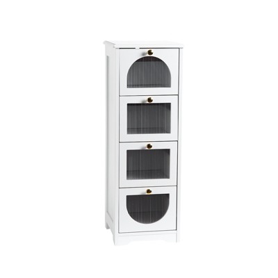 Small Bathroom Floor Cabinet, Freestanding Bathroom Organizer and Storage Cabinet with 4 Drawers, 33" Slim Wooden Storage Cabinet