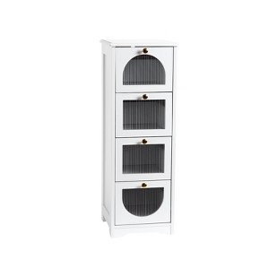 Small Bathroom Floor Cabinet, Freestanding Bathroom Organizer and Storage Cabinet with 4 Drawers, 33" Slim Wooden Storage Cabinet - 1 of 4