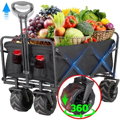 Musment Collapsible Foldable Wagon Cart, 350lbs Large Capacity Folding Wagon Cart with All-Terrain Wheels,Utility with Brakes for Grocery, Garden