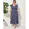 Coolmee Women's Plus Size Summer Boho Dress Ruffle Cap Sleeveless V Neck Long Beach Maxi Dress - 3 of 4