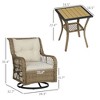3 Piece Outdoor Bistro Set, Wicker Small Patio Furniture Set with Swivel Glider Chairs for Balcony, Porch - 3 of 4