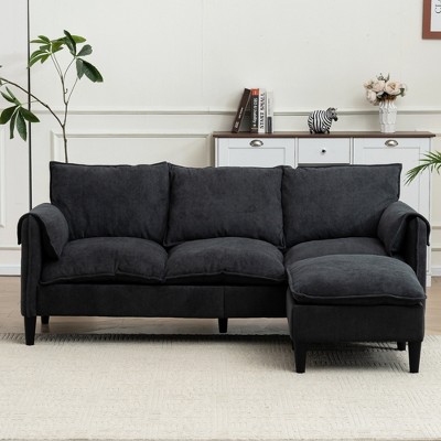 Convertible L-Shaped Sectional Sofas with Storage Footstools, 3-Seater Blue Sofa for Living Room, Bedroom, Office, Small Spaces