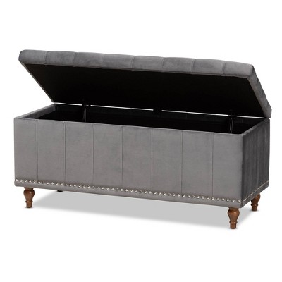Kaylee Gray Velvet Tufted Storage Ottoman Bench