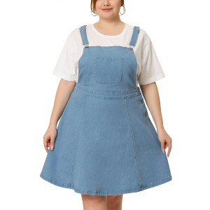 Agnes Orinda Women's Plus Size Denim Side Button Adjustable Strap Overall Jumpers - 1 of 4