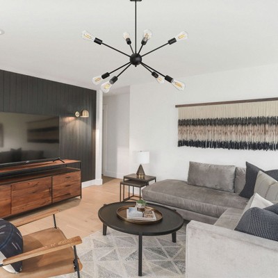 YANSUN 8-Light Black Sputnik Chandeliers, Modern Ceiling Light Fixture, Farmhouse Chandelier, Kitchen Light Fixtures Pendant Black