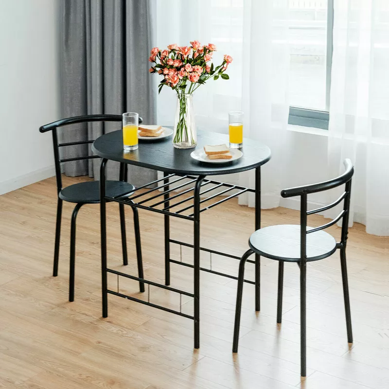Table Compact Bistro Pub Breakfast, Small Black Dining Table And 2 Chairs