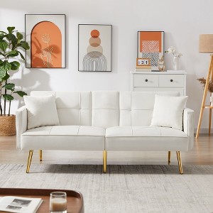 NicBex 69 Inch Sofa Bed,Modern Comfy Velvet Loveseat Sofa with Gold Metal Legs & 2 Pillows,Accent 2-Seater Couch for Living Room - 1 of 4