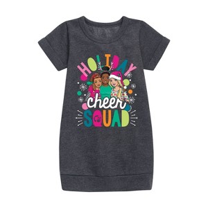 - Barbie - Holiday Cheer Squad Graphic Short Sleeve Fleece Dress - 1 of 3