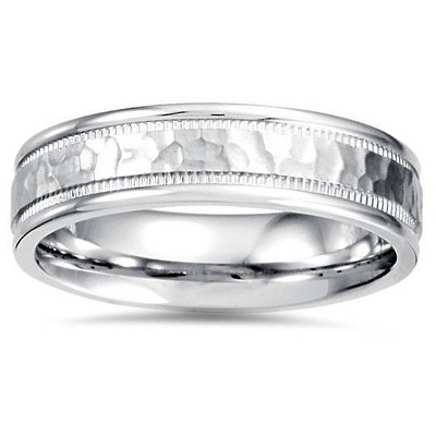 Pompeii3 5mm Hammered Flat Wedding Band 14K White Gold