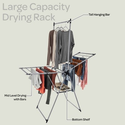 Platinum Foldable Clothes Drying Rack with 24 Rails and Hanging Bar