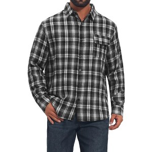 INSPIRE CHIC Men's Plaid Long Sleeve Button Down Lightweight Vintage Casual Shirts Small Black