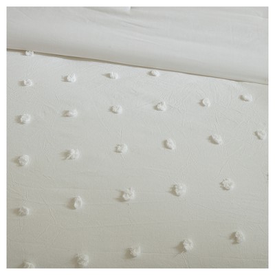 Off-White Cotton Jacquard Full/Queen Duvet Cover Set with Decorative Pillows
