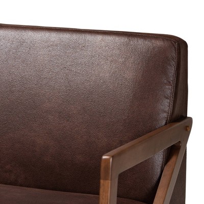 Christa Brown Faux Leather Upholstered Wood Sofa