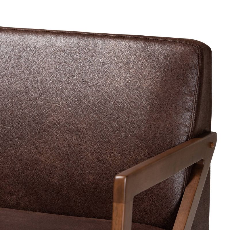 Christa Faux Leather Effect Fabric Upholstered Wood Sofa Dark Brown/Walnut Brown - Baxton Studio, 6 of 12