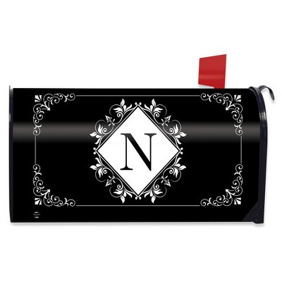 Briarwood Lane Mailbox Cover  - Standard Size - Black and White Monogram N Mailbox Cover