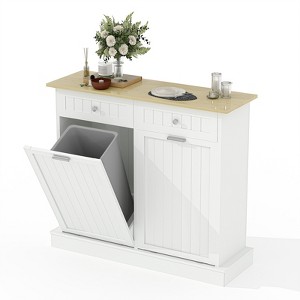 CuisinSmart Tilt Out Trash Cabinet, 20 Gallon Kitchen Waste Bins, 2 Door Wood Free Standing Trash Cabinet, Recycling Cabinet with Hideaway Drawer - 1 of 4